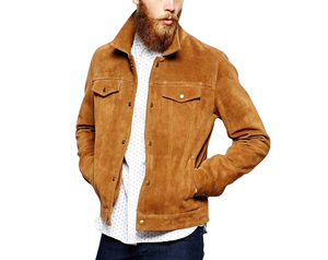 Wholesale Men Genuine <b>Suede</b> <b>Leather</b> Trucker <b>Jacket</b> Classic Western Vintage Casual <b>Jacket</b> - Product Image 1