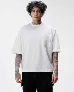 Camiseta Personalizada para Hombre, Corte Recto, Holgada, de Algodón/Fibra de Bambú, 300g, Diseño Liso, con Bolsillo - Product Image 2