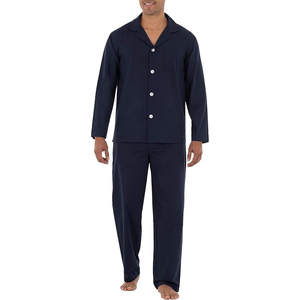 <b>Men's</b> Navy Blue Long Sleeve Cotton <b>Pajama</b> <b>Set</b> Casual Sleepwear Full Length Knitted Solid Color Autumn Wear - Product Image 1