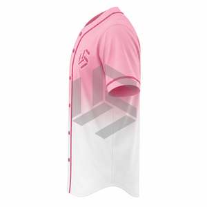 Camiseta de Béisbol Sublimada Personalizada, Talla Grande, Rosa y Blanca, Estampado Geométrico, Cuello en V, Botones, Manga Corta, Unisex, Transpirable, Deportiva - Product Image 5