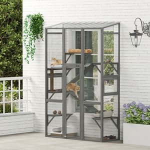 Grande Recinto per Gatti da Esterno per Patio, Casetta in Legno per Gatti con 6 Piattaforme per Saltare, Tiragraffi, 2 Rampe, Spazio per 2-3 Gattini - Product Image 2