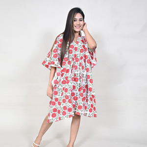 Vestido Kaftán de Algodón con Estampado Floral para Mujer, Cuello en V, Corte Holgado, Sin Mangas, Estilo Vintage con Plumas, Transpirable, para Playa o Invierno - Product Image 6