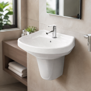 Wall-Mounted <b>Basin</b> Half Pedestal Eco-Friendly 5 Year Warranty Polished Finish Traditional Design Hotel Apartment Villa Hospital - Product Image 4