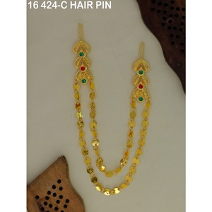 Pasador de pelo con cadena chapada en oro árabe para mujer, pasador de pelo con cadena para novia de Oriente Medio, joyería de pasador de pelo con cadena para novia de estilo árabe. - Product Image 2