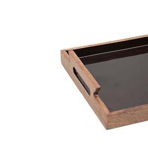 Plateau de service contemporain en bois et émail avec motif de branche dorée pour hôtels, cafés, restaurants, vente en gros - Product Image 2