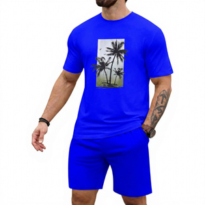 Camiseta Formal Blanca de Manga Corta para Hombre, Cuello Alto, Estampado de Palmeras, Tejido de Punto, Corte Regular, 100% Poliéster - Product Image 4