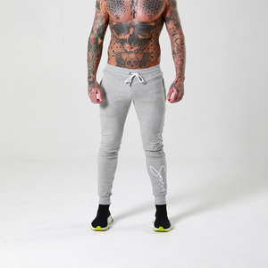 Gray Polyester <b>Slim</b> Fit Fleece <b>Jogger</b> Pants Men Casual Sweatpants Drawstring Elastic Waist Side Pockets Quick Dry Streetwear - Product Image 1