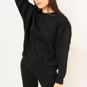 Sweat-shirt en coton noir surdimensionné à col rond, coupe classique, tricoté, unisexe, pour l'automne - Product Image 3