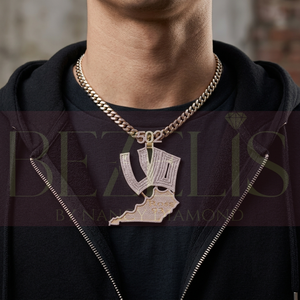 Pendentif Carte de l'État entièrement serti de diamants avec nom personnalisé, plaqué or, bijoux Hip Hop unisexe - Product Image 2