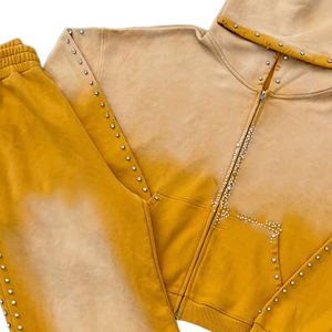 Ensemble de survêtement unisexe à capuche teint par immersion, manches longues, fermeture éclair colorée, coupe ample, sweat-shirt et pantalon en coton, idéal pour l'automne - Product Image 2