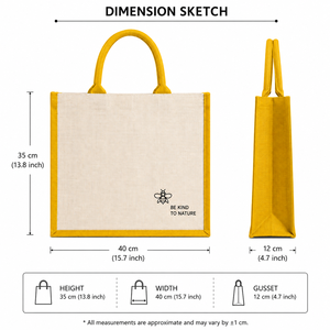 Reusable Jute Handled Shopping <b>Bag</b> with Letter Pattern Yellow Trim <b>Medium</b> <b>Size</b> for Supermarket Use - Product Image 2