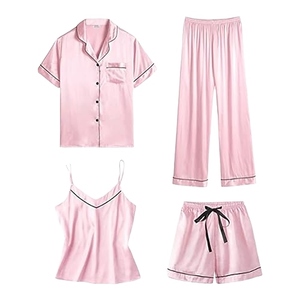 Vente en gros de pyjamas longs pour femmes de haute qualité, personnalisés, en soie 100% tricotée, motif uni, pour femmes - Product Image 4