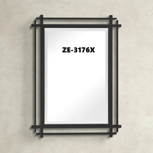 Miroir mural moderne en métal noir, grand miroir rectangulaire décoratif pour salon, salle de bain, entrée - Product Image 2