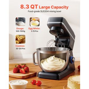 Batidora de Pedestal de 660W con 6 Velocidades y 8.3QT de Capacidad, Tazón de Acero Inoxidable, Gancho para Masa y Batidor de Varillas para Hornear, Certificación GS - Product Image 5