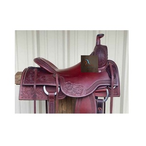 Sillín de caballo estilo Western de cuero marrón oscuro con diseño floral y cesta, asiento rígido, correas de latigo, juego de aparejos de 10 a 18 pulgadas - Product Image 2