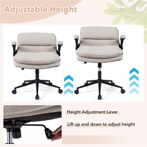 Sedia da ufficio regolabile in ecopelle con funzione dondolo e braccioli ribaltabili beige - Product Image 6