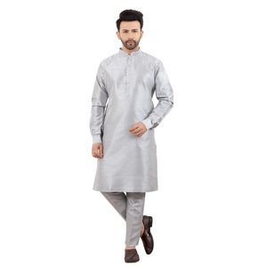 Shahi Vastra <b>Men's</b> Dupion Silk Wrinkle Free Kurta <b>Pajama</b> <b>Set</b> Grey | Indian Ethnic Wear | Wedding Diwali | Size 36-50 | Wholesale - Product Image 1