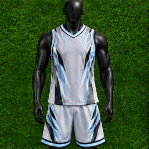 <b>Top</b> Trend Unisex Basketball Uniform <b>White</b> Blue Sublimated V-Neck Sleeveless Moisture Wicking Athletic Fit Custom Logo - Product Image 3