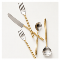 Ensemble de couverts à manche perlé doré en acier inoxydable et laiton, vaisselle moderne pour mariage, hôtel et haute cuisine