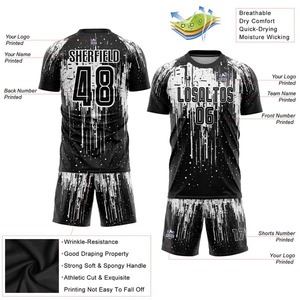 Maillot de football personnalisé blanc et noir à manches courtes, respirant, séchage rapide, ensemble uniforme, tenue d'équipe, vêtements de sport pour hommes - Product Image 2