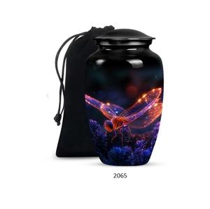 Urna funeraria de aluminio negra con diseño de libélula en vuelo, para adultos, decorativa, para cenizas, de lujo, con impresión de vida silvestre. - Product Image 3