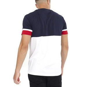 <b>Mens</b> Color Block Crew Neck T-<b>Shirt</b> Short Sleeve Navy Blue and White Striped Sleeves Casual Cotton Top Custom Logo OEM ODM - Product Image 4
