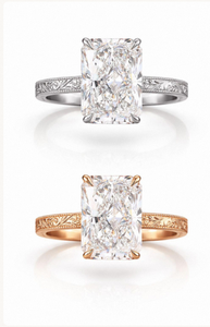 Radiant Cut Lab Grown Diamond <b>Wedding</b> Ring Vintage Engraved Platinum IGI Certified Luxury Dazzling Elegant - Product Image 3