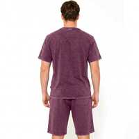 Nouvel ensemble T-shirt et short décontracté pour homme en coton lavé style vintage, couleur prune, séchage rapide, coupe décontractée, tenue d'été streetwear