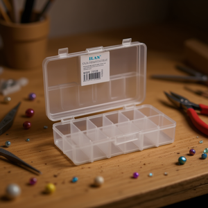 Scatola organizer in plastica trasparente ILAN con 15 scomparti 10x17 cm per la conservazione di perline - Product Image 2