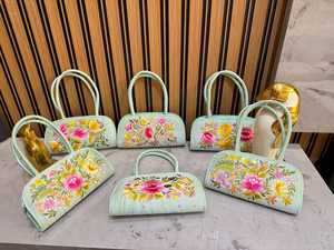 Handcrafted Floral Handbag Set Painted Decorative Gift <b>Bags</b> Traditional Indian Artisan Elegant Floral Pattern Handbags - Product Image 5