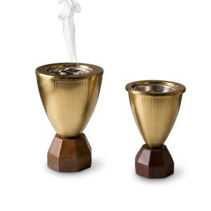Moderno Juego de Quemadores de Incienso con Diseño Acanalado Plateado, Elegante Soporte de Metal para Cáliz, Base Geométrica de Madera, Decoración Aromática para Carbón y Oud - Product Image 2