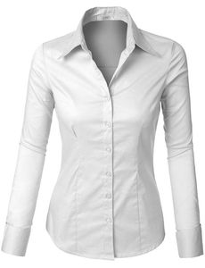Camisa de Vestir Clásica Blanca de Algodón para Mujer, Manga Larga, Cuello Camisero, Botones, Estilo Oficina, Color Sólido, Corte Regular - Product Image 1