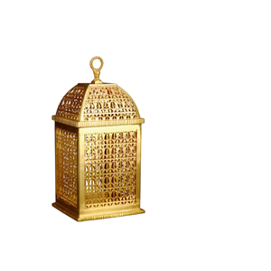 Lanterne artisanale en laiton antique et verre, style vintage, porte-bougie décoratif en métal, carré, pour table, accents de décoration intérieure - Product Image 6