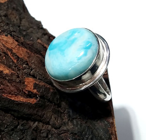 Anillo de Plata de Ley 925 con Cabujón de Larimar Natural, Hecho a Mano, Ajustable, para Boda, Compromiso, Certificado, para Mujer - Product Image 3