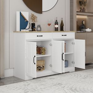 47.95 White Farmhouse Buffet Cabinet 4 Door & 2 Drawer <b>Sideboard</b> for Dining Living & Kitchen Cupboard - Product Image 6