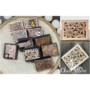 Premium Custom Design Hand Tooled Floral Leather <b>Wallet</b> High Quality Genuine Cow Leather <b>RFID</b> Organizer Card Holder Short <b>Wallet</b> - Product Image 1