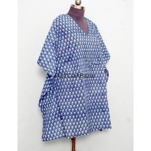 Vestido Kaftan Indio Hecho a Mano con Estampado Floral, Transpirable y de Secado Rápido, Ropa Casual de Playa para Mujer, 100% Algodón, Otoño-Primavera - Product Image 3