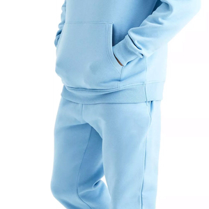 Ensemble de survêtement bleu clair à capuche pour homme, pantalon de jogging décontracté en coton de couleur unie avec poches latérales, coupe classique, idéal pour l'automne - Product Image 3