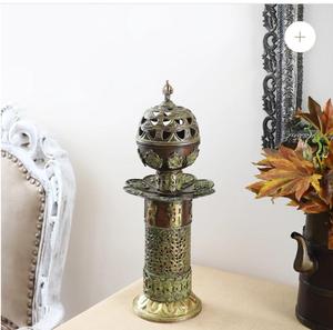 <b>Brass</b> Cylindrical <b>Lantern</b> With Intricate Cutwork Design For Home Decoration - Product Image 2
