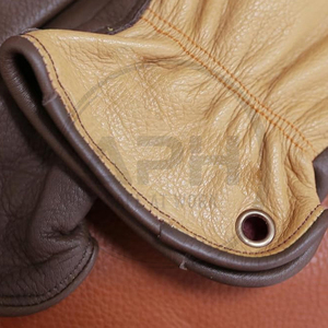 Contrast Two Tone Leather Driver Gloves <b>Tan</b> Back Dark <b>Brown</b> Palm Brass Rivet Detail Industrial Material Handling Wear - Product Image 5