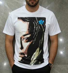 Camiseta Blanca para Hombre, Manga Corta, Cuello Redondo, Estampado Digital con Diseño Facial, Corte Regular Informal, 100% Algodón Jersey, Transpirable - Product Image 3