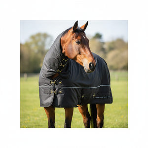 Manta para Caballo Negra, Ligera, Acolchada, para Doma, con Herrajes de Acero Inoxidable, Acabado Liso, Cierres Ajustables en el Pecho - Product Image 2