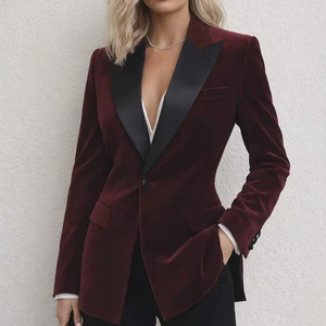 Blazer en velours marron pour unisexe, style tapis rouge de luxe - Product Image 1