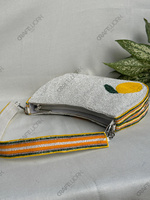 Sac à bandoulière perlé aux couleurs des agrumes (citron, orange), Pochette de resort, Sac à main à sangle unique, Fait main, OEM, Vente en gros, Export, Marque privée, Fermeture éclair