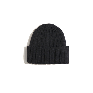 Premium <b>Mens</b> Black Ribbed Knit Beanie <b>Hat</b> Folded Cuff <b>Winter</b> Cap Soft Stretch Solid Color Casual Outdoor Headwear for Daily Wear - Product Image 1