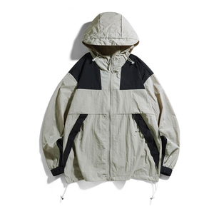 100% High Quality Men's Casual Street Wear <b>Slim</b> <b>Fit</b> Windbreaker <b>Jacket</b> Solid Color With Stand Collar & Contrast Thin Thickness - Product Image 1
