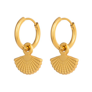 Pendientes antiguos en forma de abanico de acero inoxidable, chapados en oro de 18 quilates, versátiles y resistentes al descolorimiento. - Product Image 1