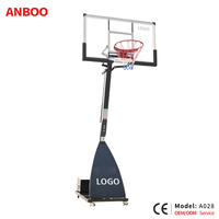 Système de basketball portable robuste avec panneau arrière en verre trempé PC de 54/60 pouces, hauteur réglable jusqu'à 10 pieds, personnalisé en usine ANBOO