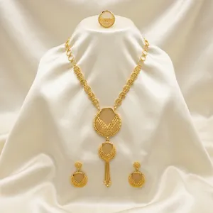 Nuevo Diseño, Estilo Árabe, Juego de Collar con Patrón de Flores en Latón Chapado en Oro, Aretes con Borlas, para Mujer, Boda, Fiesta, Clásico - Product Image 2