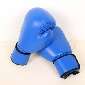 Gants de boxe bleus en similicuir avec fermeture Velcro pour adultes, équipement d'entraînement complet pour arts martiaux - Product Image 1